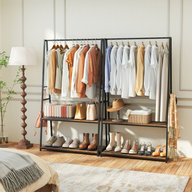 Clothes Rack with 2 Shelves for Laundry Room Bed Room