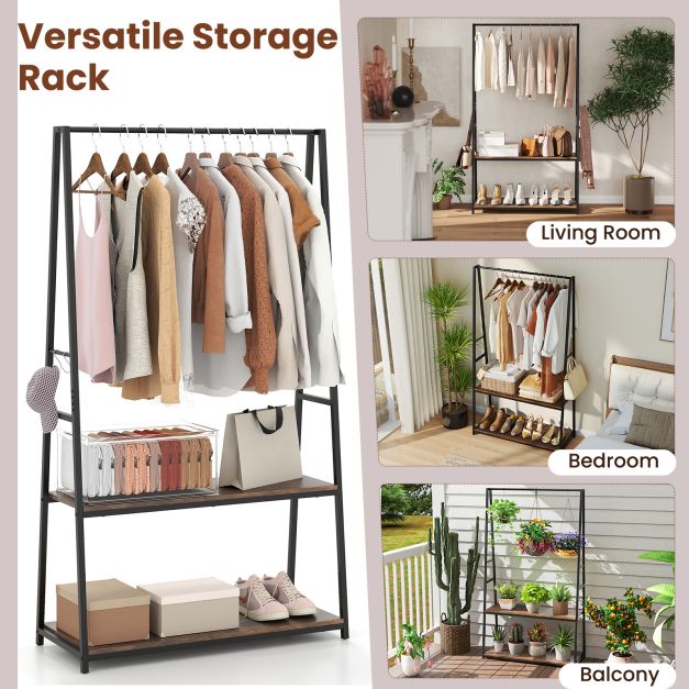 Clothes Rack with 2 Shelves for Laundry Room Bed Room
