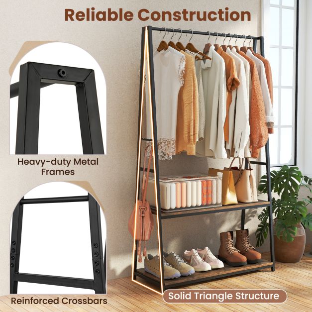 Clothes Rack with 2 Shelves for Laundry Room Bed Room