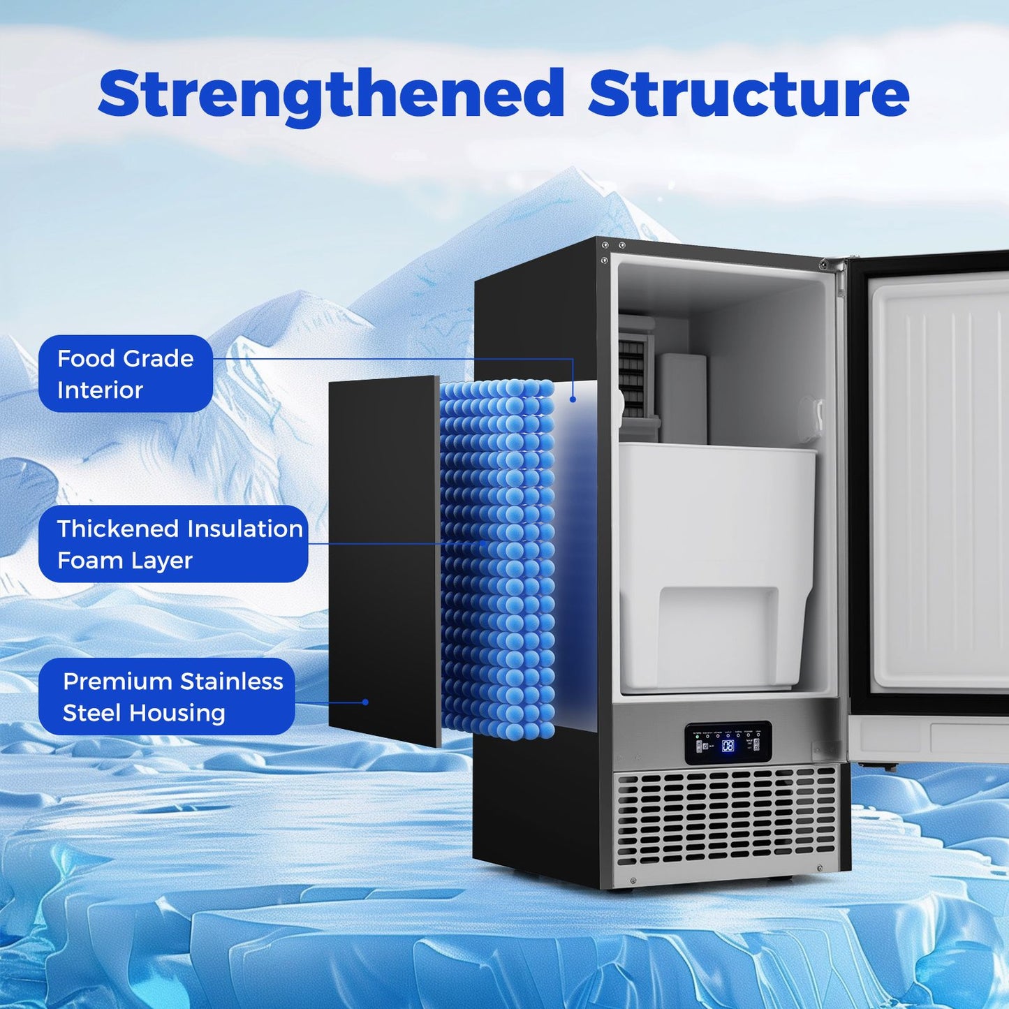Commercial Ice Maker 50KG/24H with 11KG Storage and Self-cleaning for Home Bar