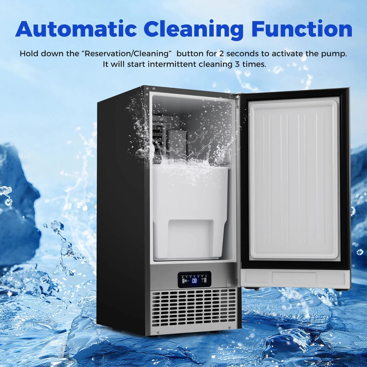 Commercial Ice Maker 50KG/24H with 11KG Storage and Self-cleaning for Home Bar