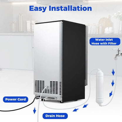 Commercial Ice Maker 50KG/24H with 11KG Storage and Self-cleaning for Home Bar
