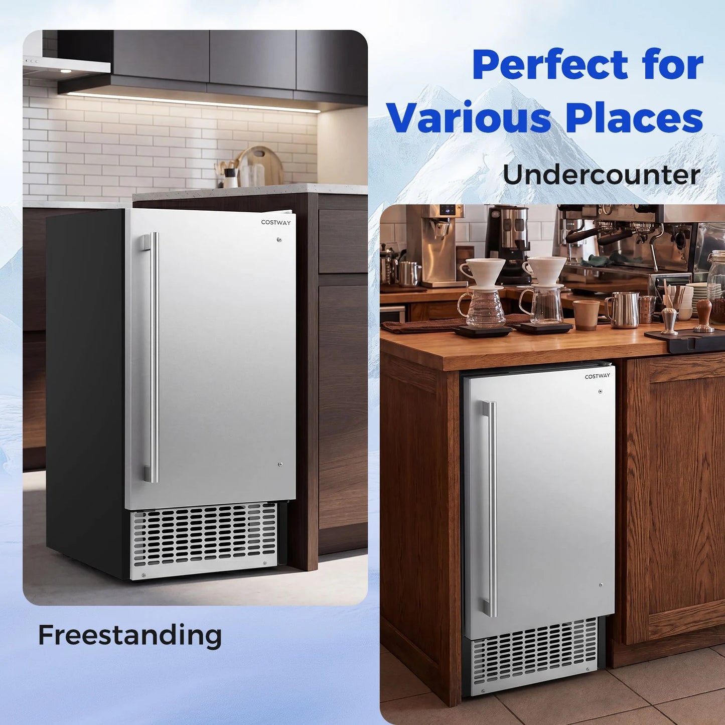 Commercial Ice Maker 50KG/24H with 11KG Storage and Self-cleaning for Home Bar