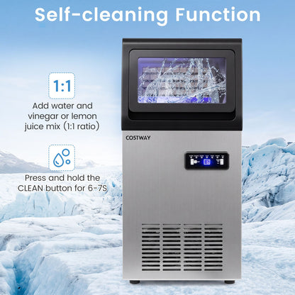 Commercial Ice Maker 50kg/24H with 11kg Storage and Filter Self-Cleaning