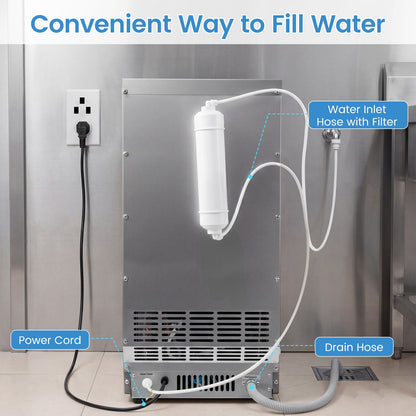 Commercial Ice Maker 50kg/24H with 11kg Storage and Filter Self-Cleaning