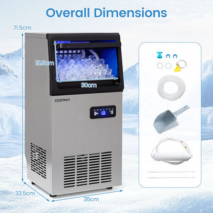 Commercial Ice Maker 50kg/24H with 11kg Storage and Filter Self-Cleaning