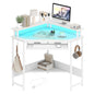 Computer Corner Desk with LED Charging Station and Monitor Stand