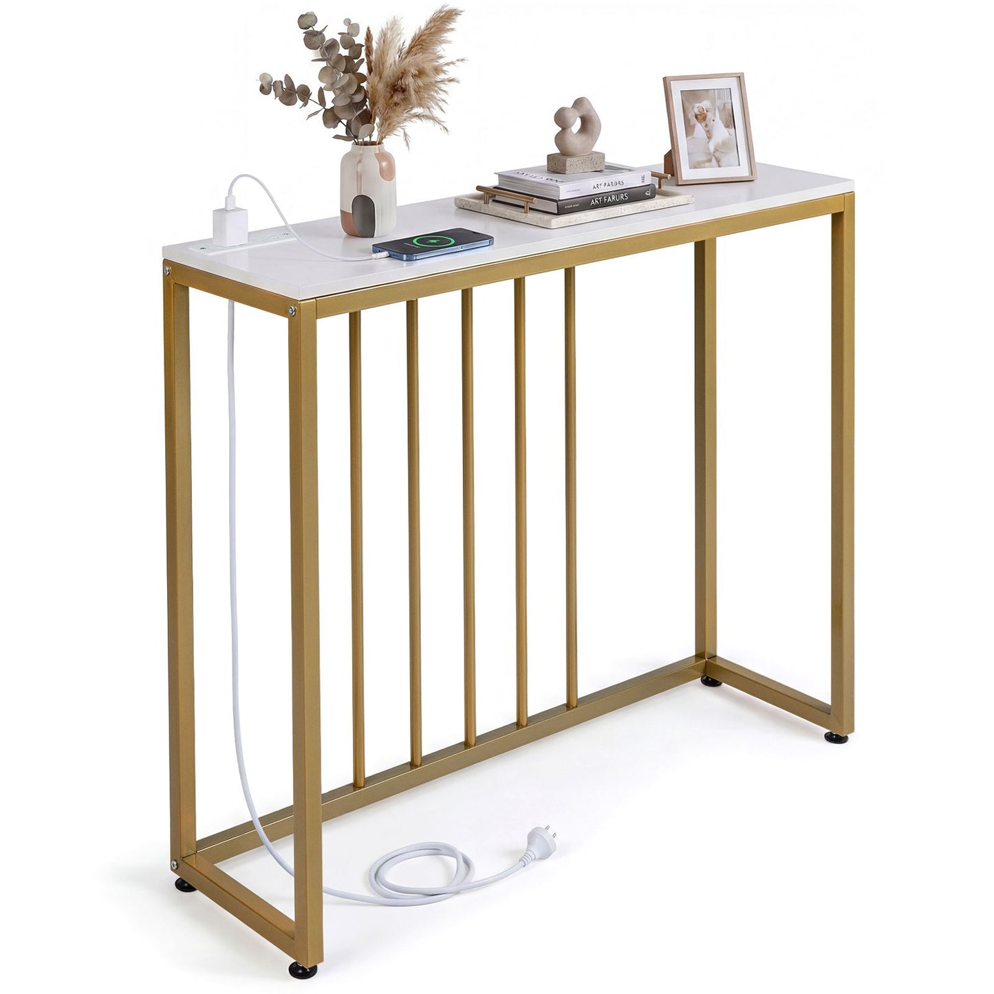 Console Table with Charging Station and Power Outlets for Hallway
