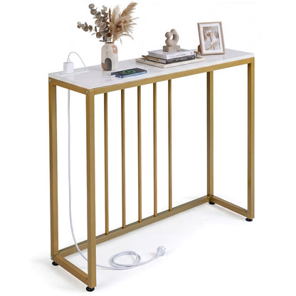 Console Table with Charging Station and Power Outlets for Hallway