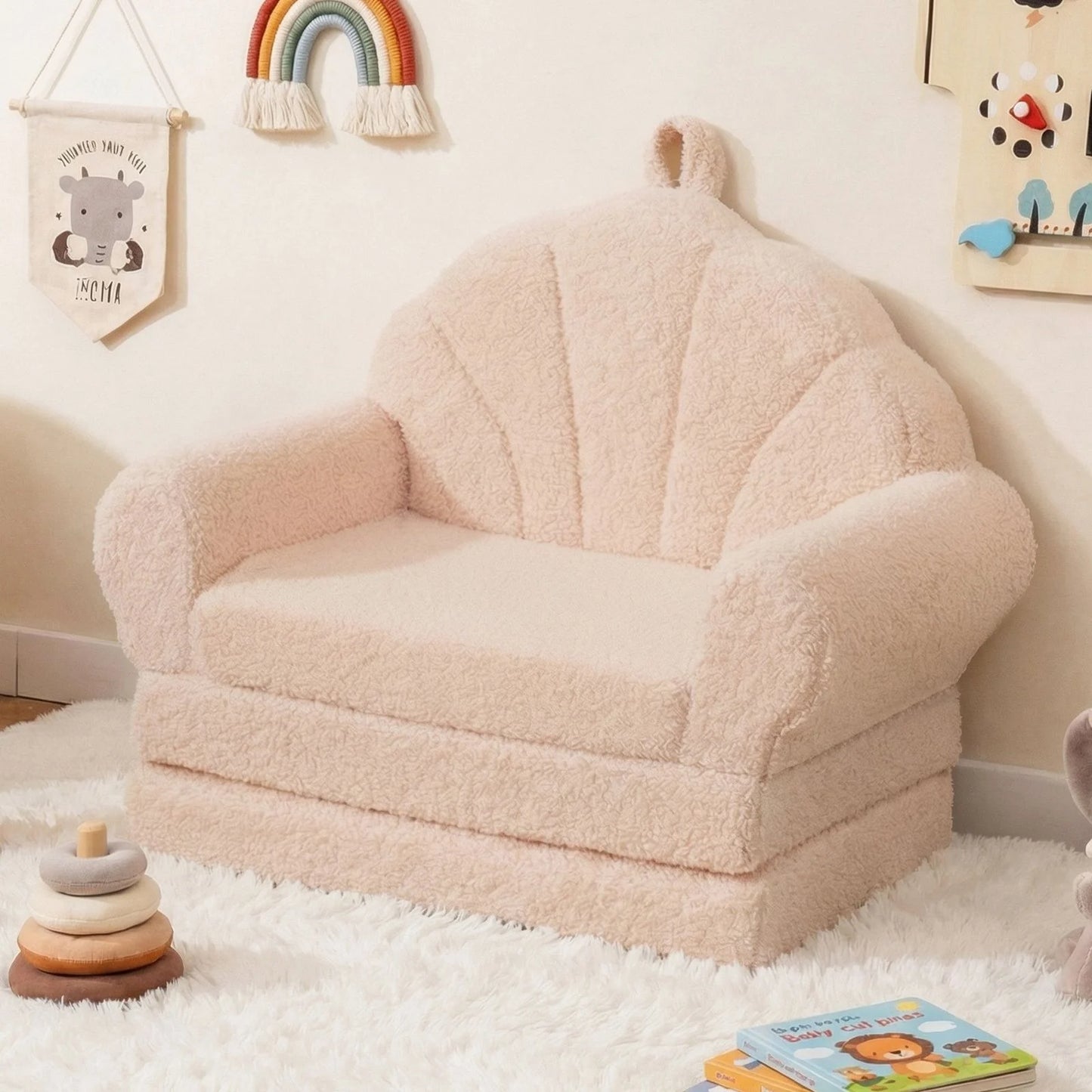 Convertible Kids Sofa 2-in-1 Fold out Toddler Couch Chair to Lounger Bed