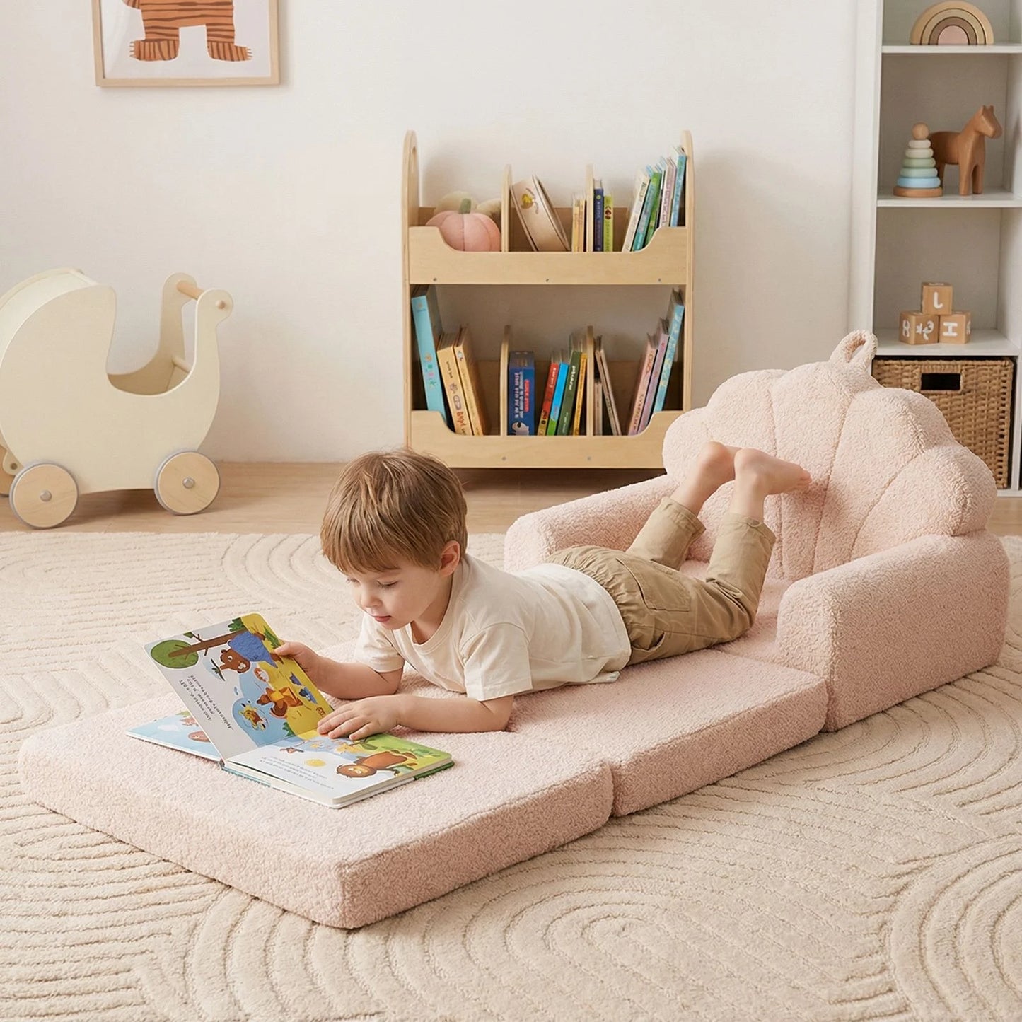 Convertible Kids Sofa 2-in-1 Fold out Toddler Couch Chair to Lounger Bed
