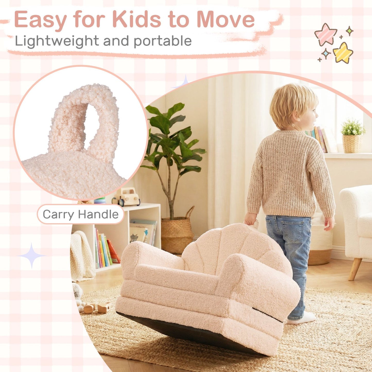 Convertible Kids Sofa 2-in-1 Fold out Toddler Couch Chair to Lounger Bed