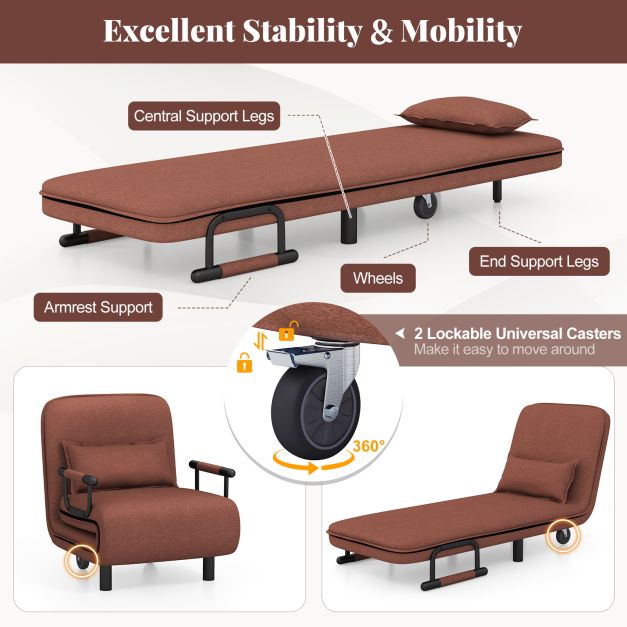 3-in-1 Convertible Sofa Bed with 5-Position Adjustable Backrest