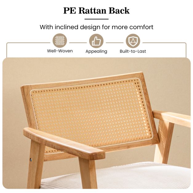 Corduroy Accent Chair with Upholstered Seat and Rattan Back