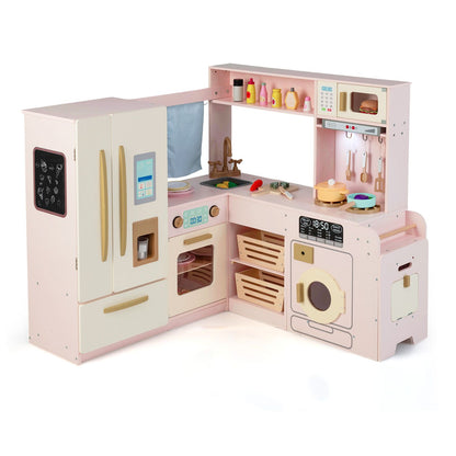 Corner Kitchen Playset with Large Fridge for Toddlers 3+ Years Old