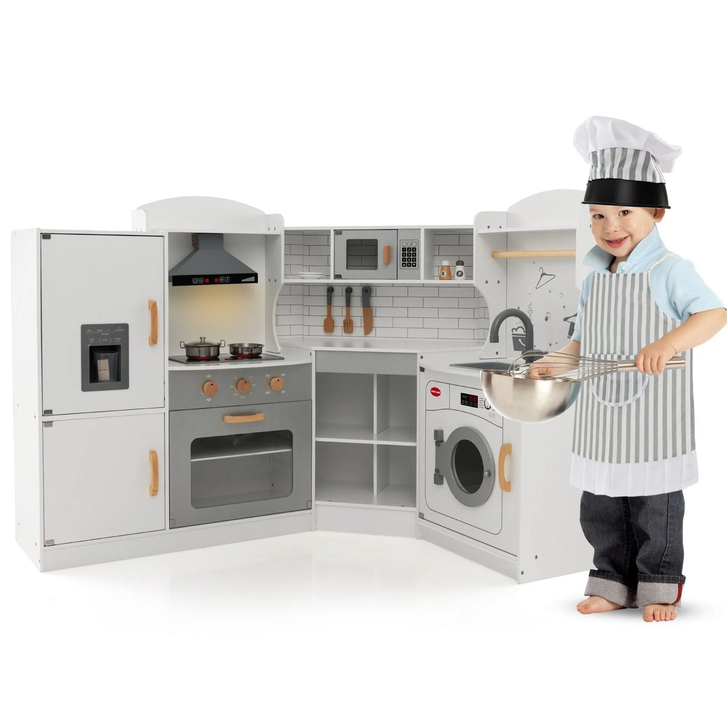 Wooden Corner Play Kitchen with Sounds and Lights