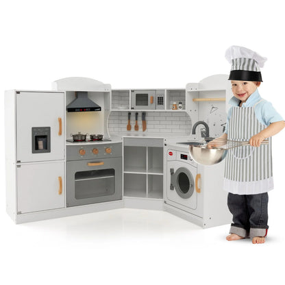 Wooden Corner Play Kitchen with Sounds and Lights