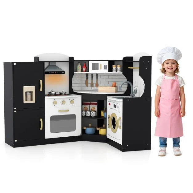 Wooden Corner Play Kitchen with Sounds and Lights