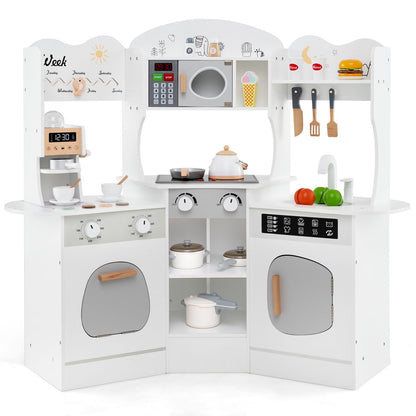 Kids Corner Wooden Play Kitchen with Coffee Machine Slide Microwave