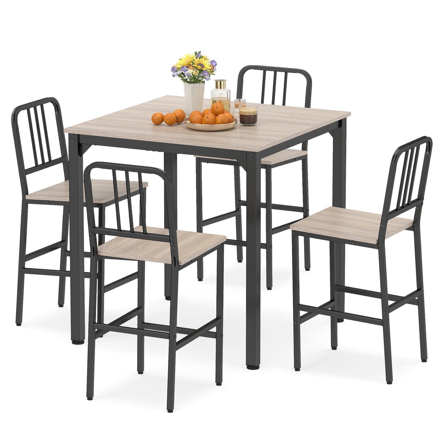 Counter Height Dining Table Set for 4 Kitchen Bar Table and Chairs Set with Faux Marble Surface