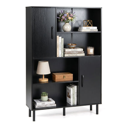 Wooden Bookcase, 4 Cube Storage Cabinet with 2 Doors