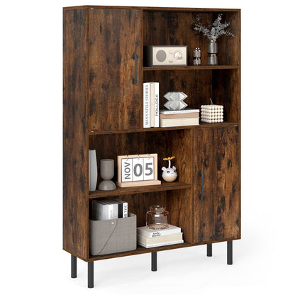 Wooden Bookcase, 4 Cube Storage Cabinet with 2 Doors