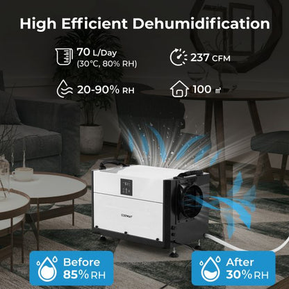 50/70L/Day Crawl Space Dehumidifier with 3 Modes and 24H Timer