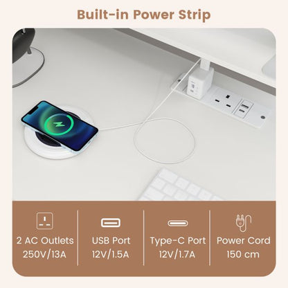 L-shaped Desk with Power Outlet and File Drawer