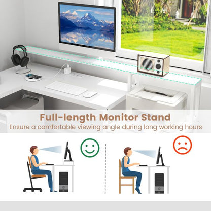 L-shaped Desk with Power Outlet and File Drawer