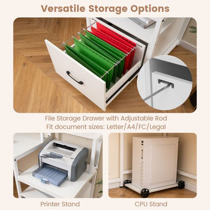 L-shaped Desk with Power Outlet and File Drawer