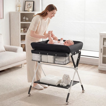 Diaper Changing Station with 3 Position Adjustable Level and 4 Universal Wheels