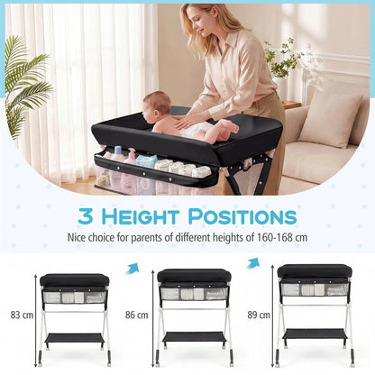 Diaper Changing Station with 3 Position Adjustable Level and 4 Universal Wheels