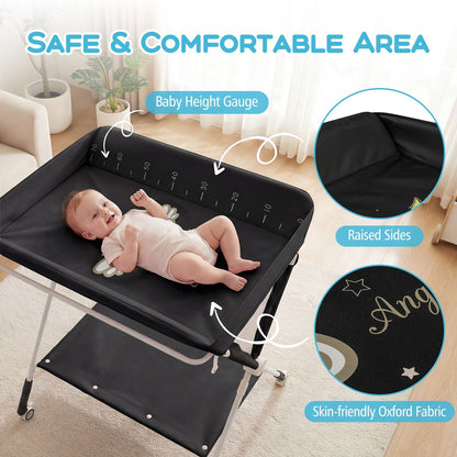 Diaper Changing Station with 3 Position Adjustable Level and 4 Universal Wheels