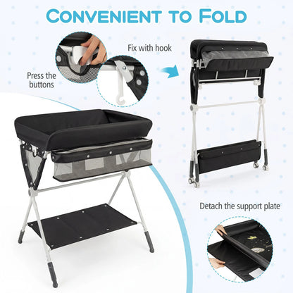 Diaper Changing Station with 3 Position Adjustable Level and 4 Universal Wheels