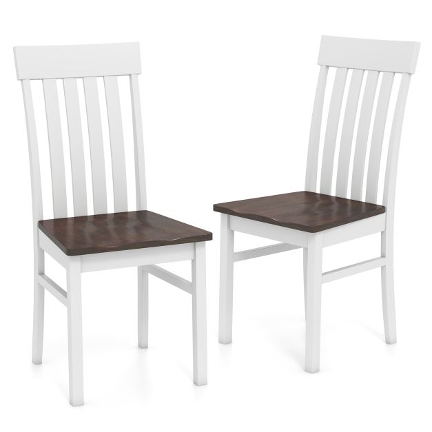Dining Chairs Set of 2 with Hollowed Backrests and Rubber Wood Seats