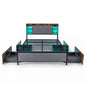 Double/King Size Bed Frame with LED Lights, Charging Station, Storage Headboard