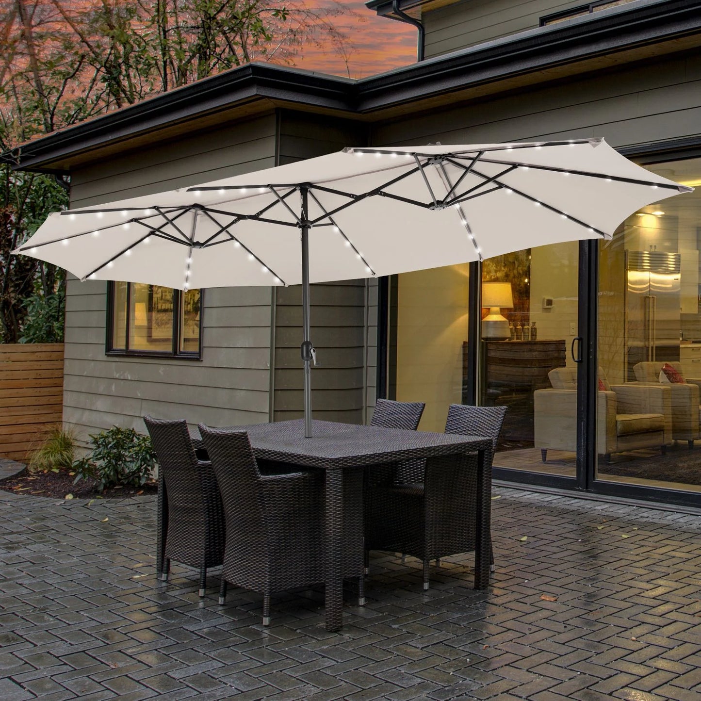 Double-Sided Outdoor Market Umbrella with Hand-Crank Mechanism