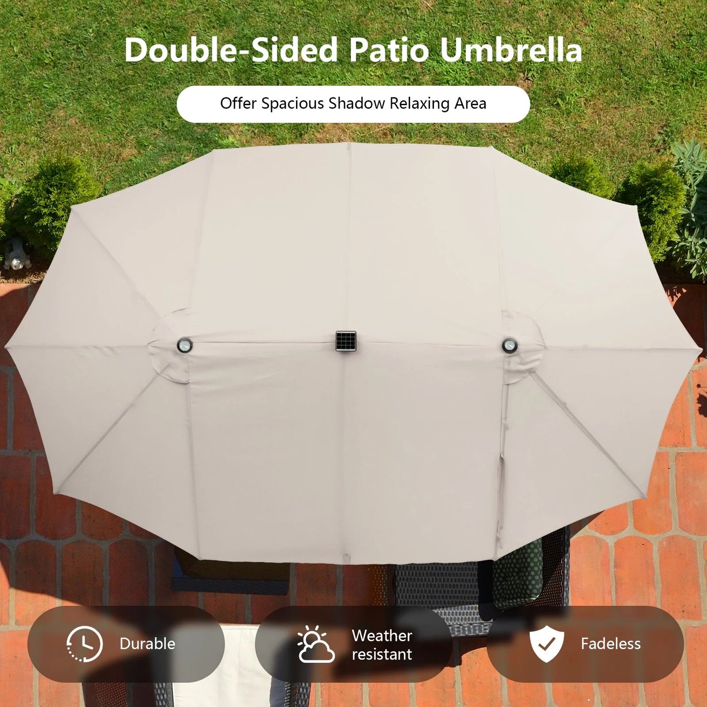 Double-Sided Outdoor Market Umbrella with Hand-Crank Mechanism