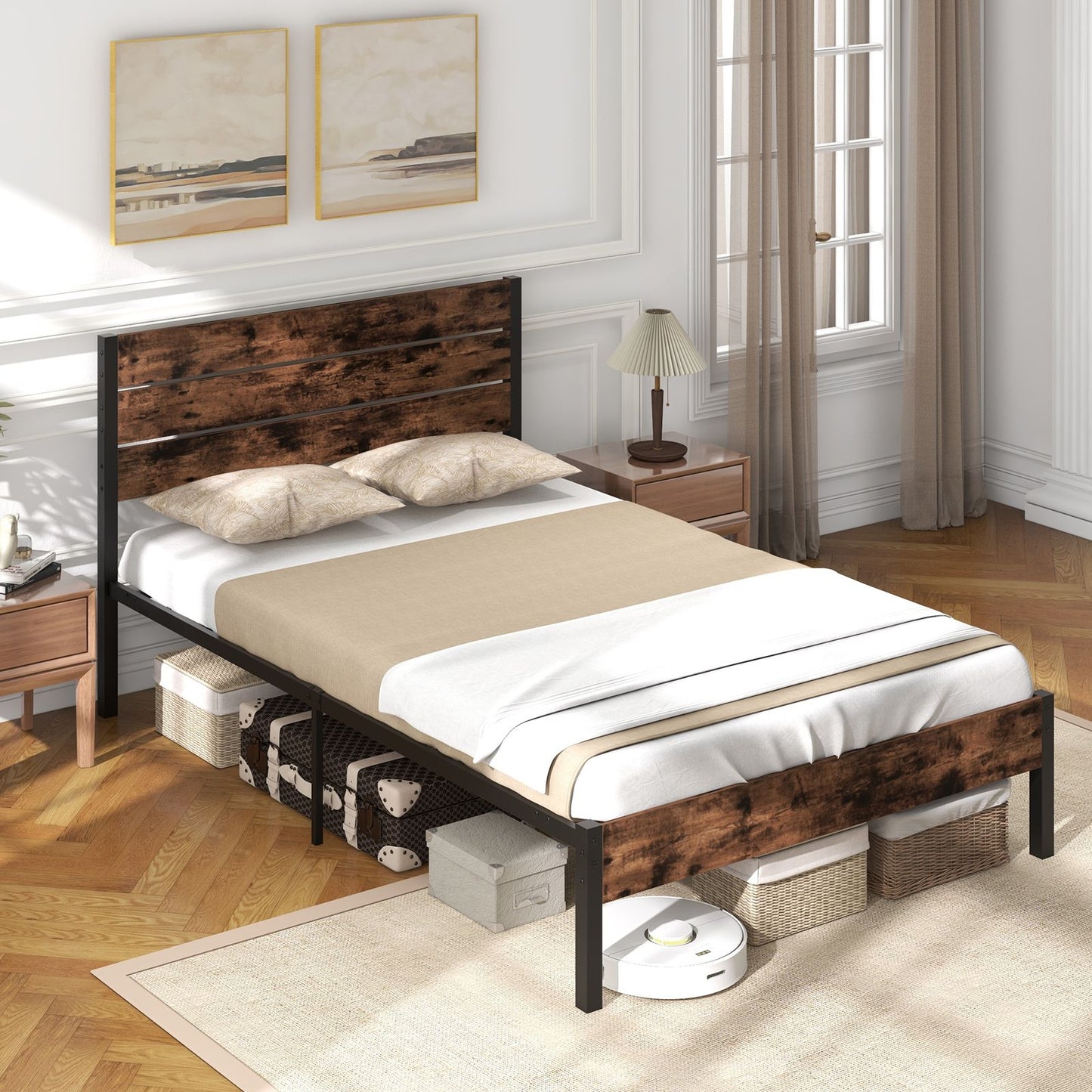 Single/Double Size Bed Frame with High Headboard