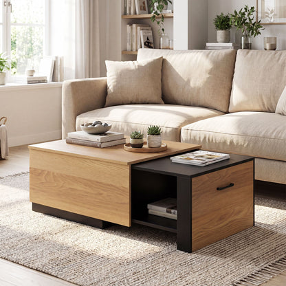 Dual-Tone Extendable Coffee Table with 2 Storage Compartments