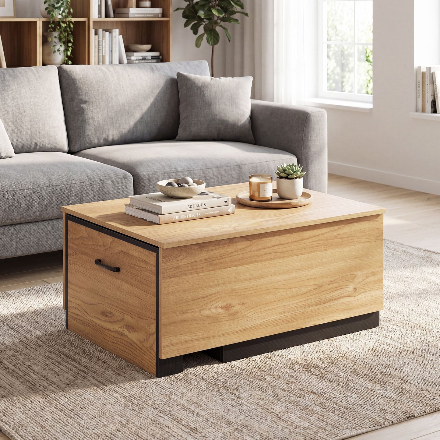 Dual-Tone Extendable Coffee Table with 2 Storage Compartments