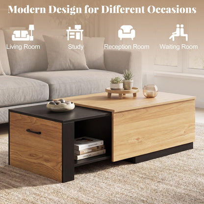 Dual-Tone Extendable Coffee Table with 2 Storage Compartments