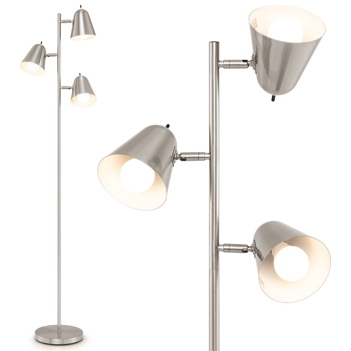 3-Bulb Floor Lamp with 3 E26 A19 Bulbs and Adjustable Lampshades