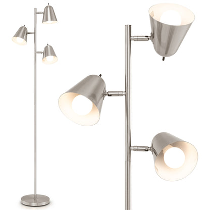 3-Bulb Floor Lamp with 3 E26 A19 Bulbs and Adjustable Lampshades