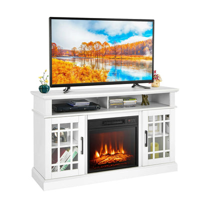 GiantexUK Electric Fireplace Insert TV Stand, Living Room Wooden Console Entertainment Center with Electric Fire