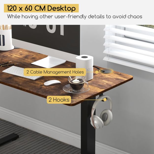 120 x 60cm Height Adjustable Standing Desk with 3 Memory Heights