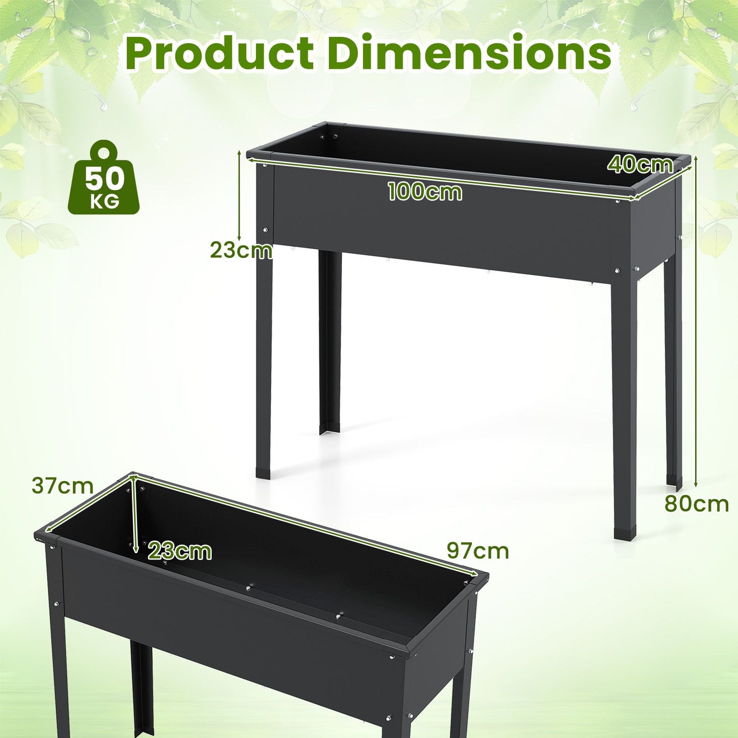 Elevated Metal Raised Garden Bed with Legs and Drainage Holes for Balcony Backyard