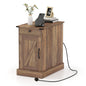 End Table with Charging Station Farmhouse Bedside Table with Storage Drawer