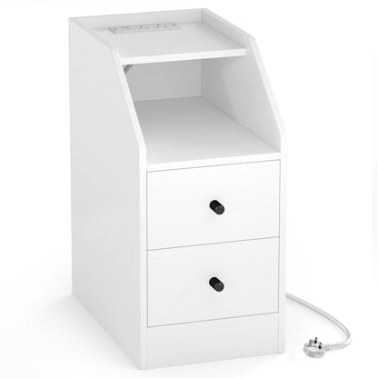 End Table with Charging Station & Storage Drawers for Small Space Living Room Bedroom