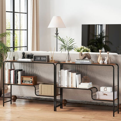 2-Tier Console Table with Storage Shelf and Metal Frame